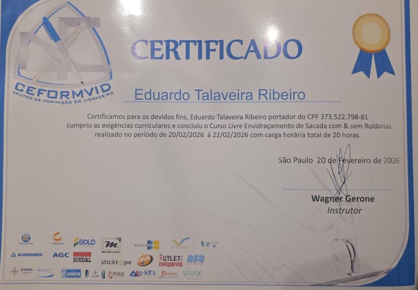 Certificado de Envidraçamento de Sacadas