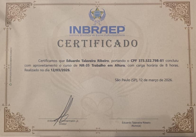Certificado NR-35 Trabalho em Altura